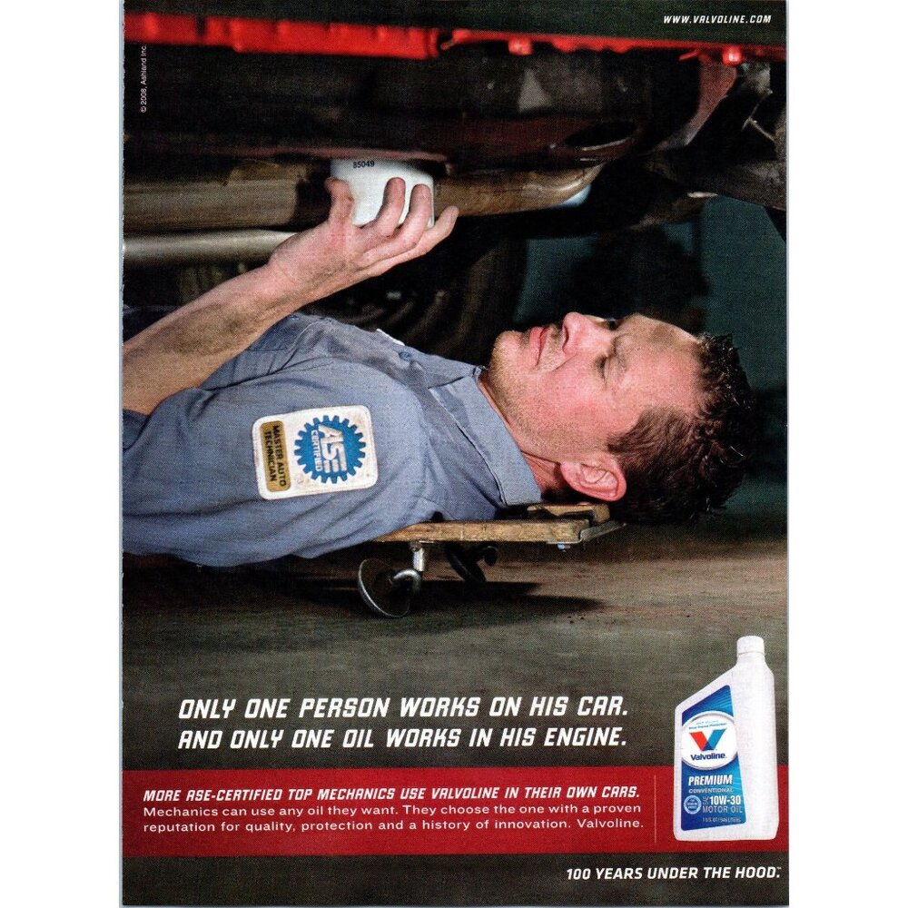 2008 Valvoline Premium Motor Oil Vintage Print Ad Mechanic Oil Change Wall Art